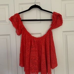 red off the shoulder top